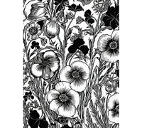 Artery8 Black and White Viola Flower Pattern Illustration Extra Large XL Wall Art Poster Print