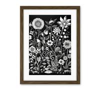 Artery8 Black and White Wild Flower Contour Pattern Artwork Framed Wall Art Print 18X24 Inch