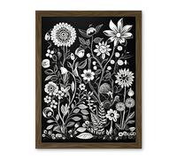 Artery8 Black and White Wild Flower Contour Pattern Artwork Framed Wall Art Print 18X24 Inch
