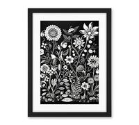 Artery8 Black and White Wild Flower Contour Pattern Artwork Framed Wall Art Print 18X24 Inch