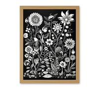 Artery8 Black and White Wild Flower Contour Pattern Artwork Framed Wall Art Print 18X24 Inch