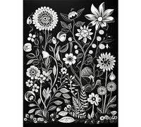Artery8 Black and White Wild Flower Contour Pattern Large Wall Art Poster Print Thick Paper 18X24 Inch