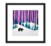 Artery8 Black Bear In A Colourful Arctic Winter Forest Lonely Square Wooden Framed Wall Art Print Picture 8X8 Inch Artery8 Black