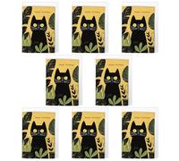 Artery8 Black Cat Birthday Cards - Pack of 8 A6 Cards with Envelopes - Whimsical Feline Design with Yellow & Green Botanical Accents - Ideal for Cat Lovers - Blank Inside for Personal Message