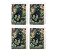 Artery8 Black Cat Botanical William Morris Style Pack of 4 Greeting Cards in Green | Size: 4 Pack Artery8 Green 4 Pack