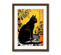 Artery8 Black Cat by Potted Plants Oil Painting Mediterranean Yard Tiles Yellow Door Artwork Framed Wall Art Print 18X24 Inch