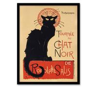 Artery8 Black Cat Chat Noir Cabaret Vintage Ad Steinlen Framed Wall Art Print in Orange | Size: A4 Artery8 Orange A4