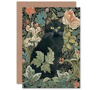 Artery8 Black Cat Flowers Art Nouveau William Morris Style for Wife Her Mum Sister Daughter Mom Gran Nan Mothers Day Birthday Thank You Blank Art Greeting Card