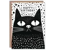 Artery8 Black Cat Lover Kitty Bright Simple Graphic Design Birthday Card Artery8 Black