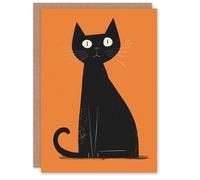 Artery8 Black Cat Lover Mid Century Modern Pet Orange Birthday Card Artery8 Orange