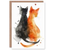 Artery8 Valentine's Day Card Black Cat Orange Tabby Lover Sweet Love Blank Arty Art All Occasion Greeting Card
