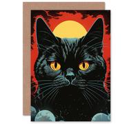 Artery8 Black Cat Vintage Wiccan Witchy Witch for Him or Her Man Woman Birthday Thank You Congratulations Blank Art Greeting Card