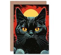 Artery8 Black Cat Vintage Wiccan Witchy Witch for Him or Her Man Woman Birthday Thank You Congratulations Blank Art Greeting Card