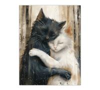 Artery8 Black Cat White Cat Lover Hugging Watercolour For Living Room Large Wall Art Poster Print Thick Paper 18X24 Inch