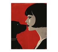 Artery8 Black Dog Lover Lady and Pet Bold Red Retro Style Living Room Extra Large XL Wall Art Poster Print