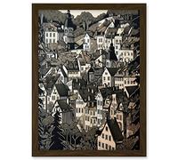 Artery8 Black Forest City Baden Monochrome Cityscape Artwork Framed A3 Wall Art Print