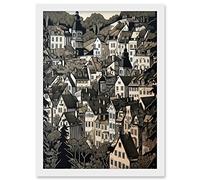 Artery8 Black Forest City Baden Monochrome Cityscape Artwork Framed A3 Wall Art Print