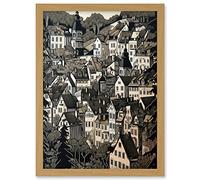 Artery8 Black Forest City Baden Monochrome Cityscape Artwork Framed A3 Wall Art Print