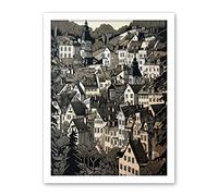 Artery8 Black Forest City Baden Monochrome Cityscape Artwork Framed Wall Art Print 18X24 Inch