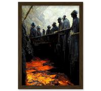 Artery8 Black Gold Coal Miners Pit Bank Artwork Framed Wall Art Print A4 in Brown Artery8 Brown