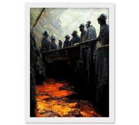 Artery8 Black Gold Coal Miners Pit Bank Artwork Framed Wall Art Print A4 in White Artery8 White