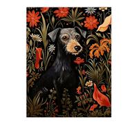 Artery8 Black Irish Terrier Dog On Elegant Floral Backdrop William Morris Style Pattern Artwork Extra Large XL Unframed Wall Art Poster Print Artery8 Multicolor W24" x H32"