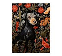 Artery8 Black Irish Terrier Dog On Elegant Floral Backdrop William Morris Style Pattern Artwork Unframed Wall Art Print Poster Home Decor Premium