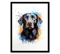 Artery8 Black Labrador Lovers Gift Watercolour Pet Portrait Painting Wall Art Print - A4 Size