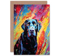 Artery8 Black Labrador Retriever Dog Lover Gift Pet Portrait Vibrant Colourful Artwork Painting Sealed Greeting Card Plus Envelope Blank inside