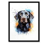 Artery8 Black Labrador Retriever Lovers Gift Watercolour Pet Portrait Painting Artwork Artwork Framed Wall Art Print A4
