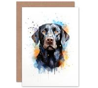 Artery8 Black Labrador Retriever Lovers Gift Watercolour Pet Portrait Painting Artwork Greeting Card Artery8 Multicolor