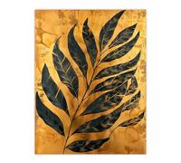 Artery8 Black on Gold Plant Lover Leaf Imprint Painting Living Room Extra Large XL Wall Art Poster Print