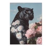 Artery8 Black Panther White Pink Roses Floral Portrait Living Room Large Wall Art Poster Print Thick Paper 18X24 Inch