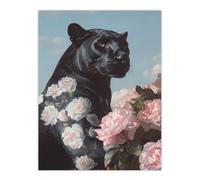 Artery8 Black Panther White Pink Roses Floral Portrait Living Room Large Wall Art Poster Print Thick Paper 18X24 Inch