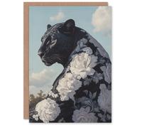 Artery8 Greeting Card Black Panther White Rose Flower Pattern Fur Coat For Her Woman Birthday Card
