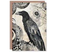 Artery8 Black Raven Bird Painting Magic Gothic Symbolic Birthday Art Card Artery8 Black