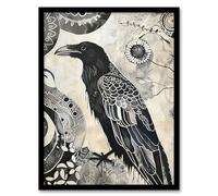 Artery8 Black Raven Bird Painting Magic Gothic Symbolic Living Room Art Print Framed Poster Wall Decor 12x16 inch