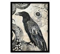 Black Raven Bird Painting Magic Gothic Symbolic Framed Art Print Artery8 Black A4