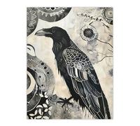 Artery8 Black Raven Bird Painting Magic Gothic Symbolic Wall Art Print | Size: W18" x H24" Artery8 Black W18" x H24"