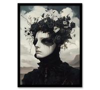 Black Rose Queen Surreal Goth Conceptual Portrait Framed Art Print Artery8 Black A4