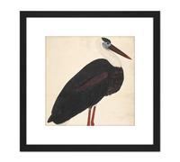 Artery8 Black Stork In A Landscape Indian Watercolour Bird Painting 8X8 Inch Square Wooden Framed Wall Art Print Picture with Mount Artery8 Black