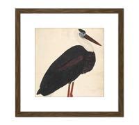 Artery8 Black Stork In A Landscape Indian Watercolour Bird Painting 8X8 Inch Square Wooden Framed Wall Art Print Picture with Mount in Brown Artery8 Brown