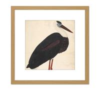Artery8 Black Stork In A Landscape Indian Watercolour Bird Painting 8X8 Inch Square Wooden Framed Wall Art Print Picture with Mount in Light Oak Artery8 Light Oak