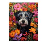 Artery8 Black Terrier Dog In Bold Vibrant Spring Meadow Flowers William Morris Style Pattern Artwork Norfolk Extra Large XL Wall Art Poster Print