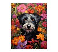 Artery8 Black Terrier Dog In Bold Vibrant Spring Meadow Flowers William Morris Style Pattern Artwork Norfolk Extra Large XL Wall Art Poster Print
