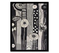 Artery8 Black White Abstract Stripes Wildflowers Artwork Living Room Artwork Framed Wall Art Print A4