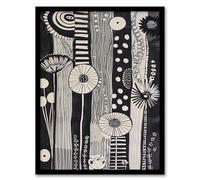Artery8 Black White Abstract Stripes Wildflowers Artwork Living Room Artwork Framed Wall Art Print A4
