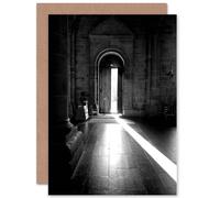 Artery8 Black White Church Door Sunbeam Shade Interior Light Greetings Card Artery8 Black