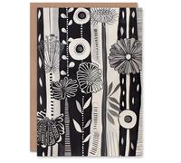 Artery8 Greeting Card Black White Striped Wildflowers Artwork Floral Blank For Him Or Her Art Birthday Card