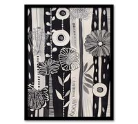 Artery8 Black White Striped Wildflowers Artwork Floral Living Room Artwork Framed Wall Art Print A4